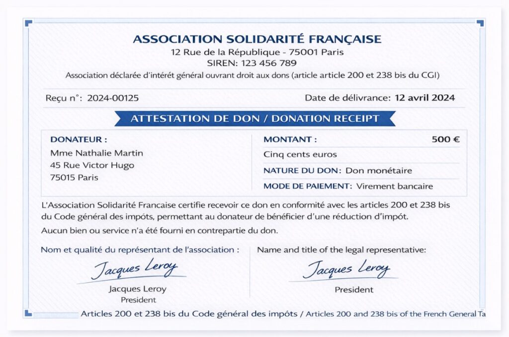 DGFiP Compliant Donation Receipt